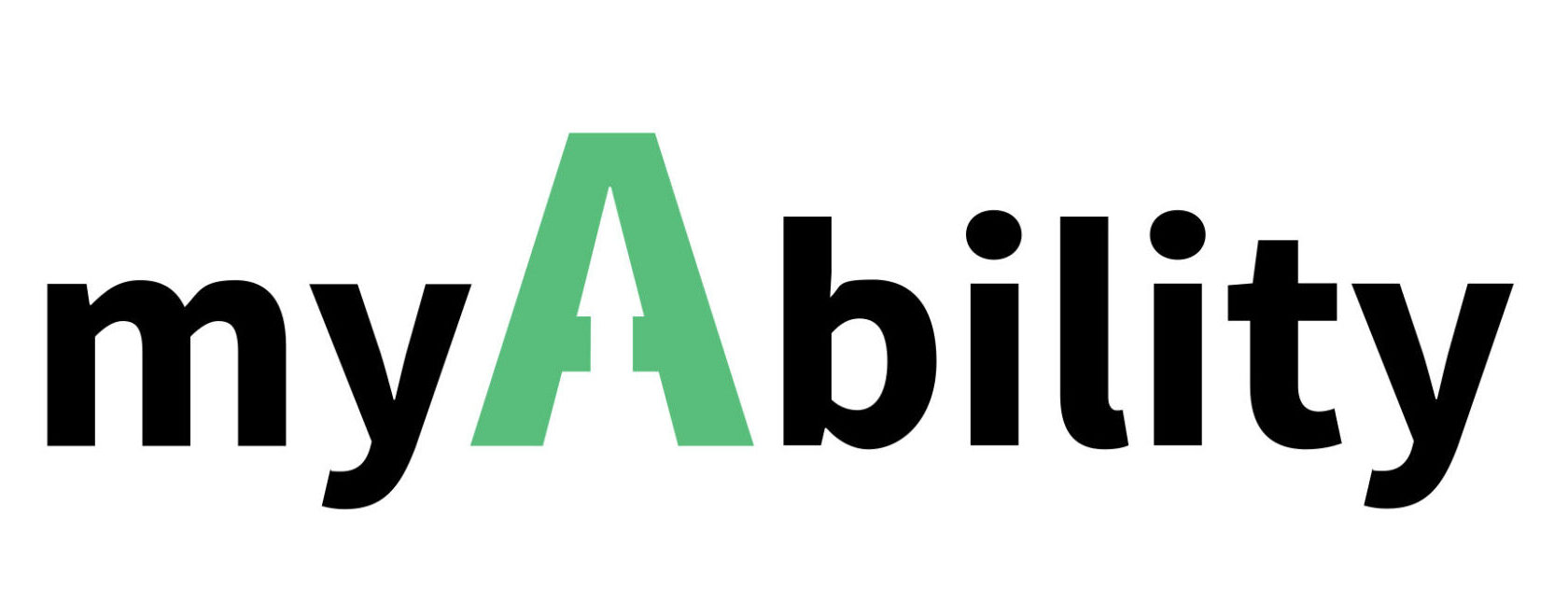 Logo mit dem Schriftzug „myAbility“ in Schwarz; das „A“ ist grün gestaltet und enthält ein stilisiertes Pfeilsymbol.