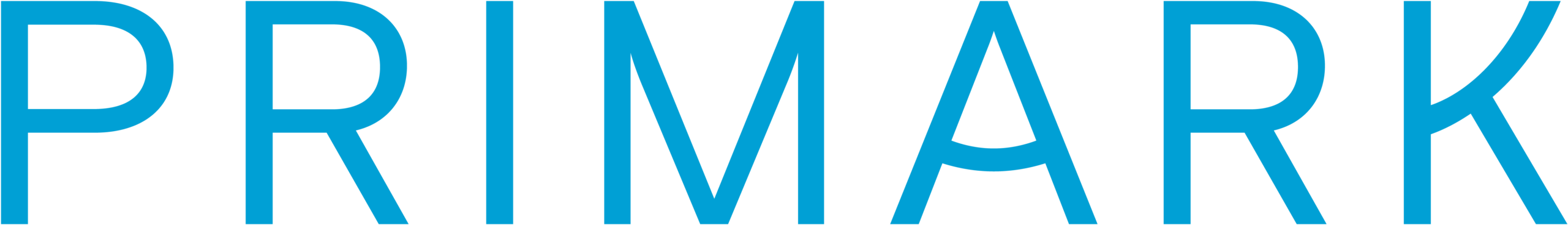 Logo mit dem Schriftzug „PRIMARK“ in hellblauer Schrift.
