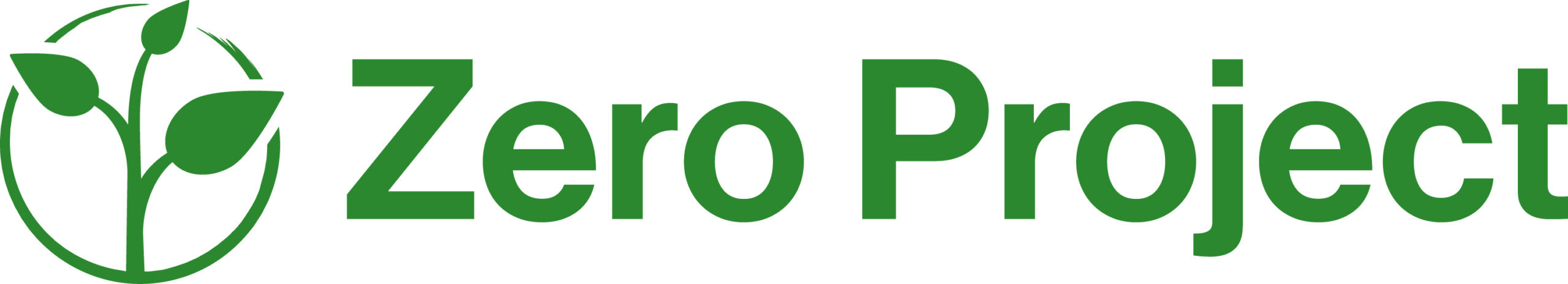 Logo mit grünem Pflanzensymbol in einem Kreis und dem Schriftzug „Zero Project“ in Grün.