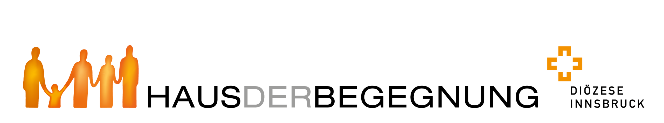 Logo mit stilisierten orangefarbenen Personenfiguren links, dem Schriftzug „DER“ in der Mitte und dem Logo der „Diözese Innsbruck“ rechts.