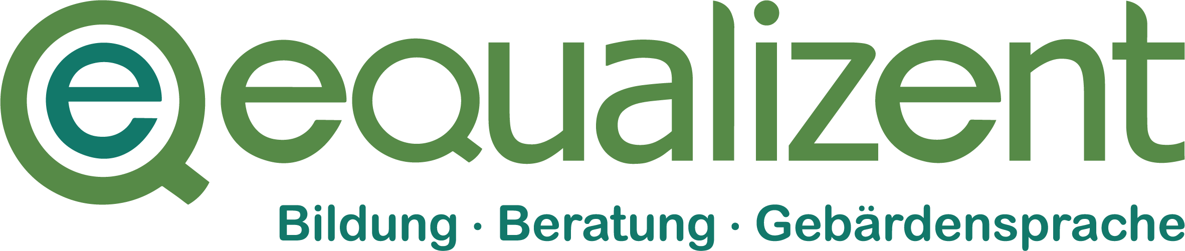 Logo mit dem Schriftzug „equalizent“ in Grün und dem Zusatz „Bildung · Beratung · Gebärdensprache“ darunter.