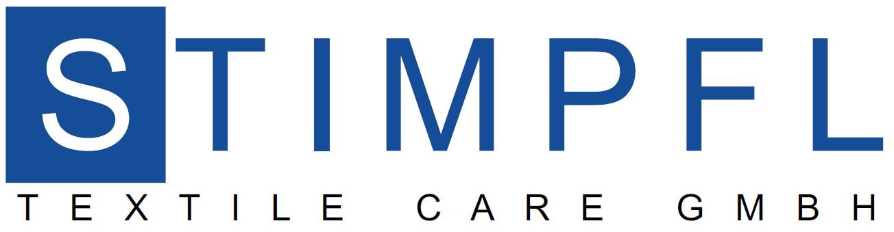 Logo mit blauem Quadrat und weißem „S“, daneben der Schriftzug „STIMPFL“ in Blau sowie darunter „TEXTILE CARE GMBH“ in schwarzer Schrift.