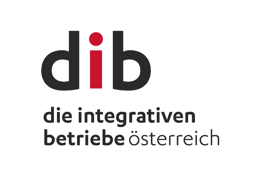 Das Bild zeigt ein Logo mit folgendem Aufbau: * Oben groß die Buchstaben **„dib“**, wobei * „d“ und „b“ in Dunkelgrau/Schwarz gehalten sind * das „i“ in **Rot** hervorgehoben ist (inklusive rotem Punkt) * Darunter steht in kleinerer Schrift: **„die integrativen betriebe österreich“** Die Gestaltung ist modern und reduziert. Das farblich betonte „i“ kann symbolisch für **Inklusion oder Individualität** stehen, passend zum Inhalt des Namens.