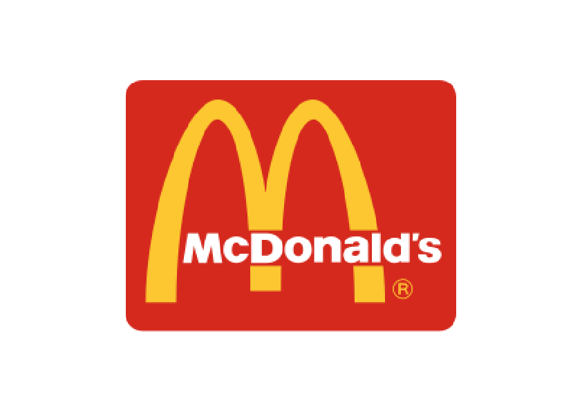 Das Logo zeigt das bekannte Markenzeichen von **McDonald's**: * Den roten Hintergrund * Die berühmten goldgelben Bögen, das sogenannte **„Golden M“** * Darunter den weißen Schriftzug **„McDonald’s“**