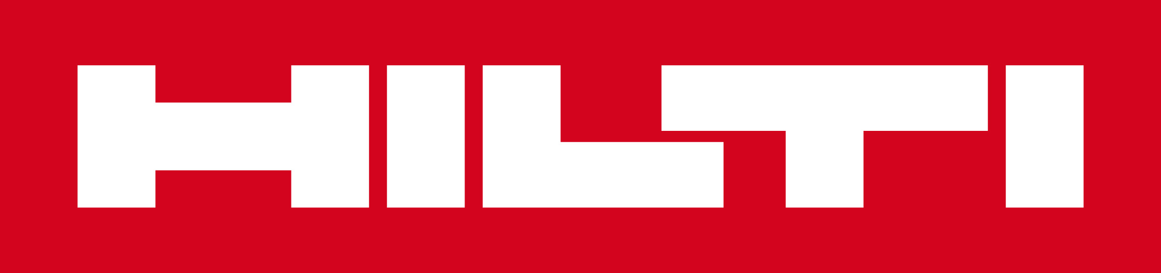 Logo von Hilti mit weißem Schriftzug auf rotem Hintergrund.